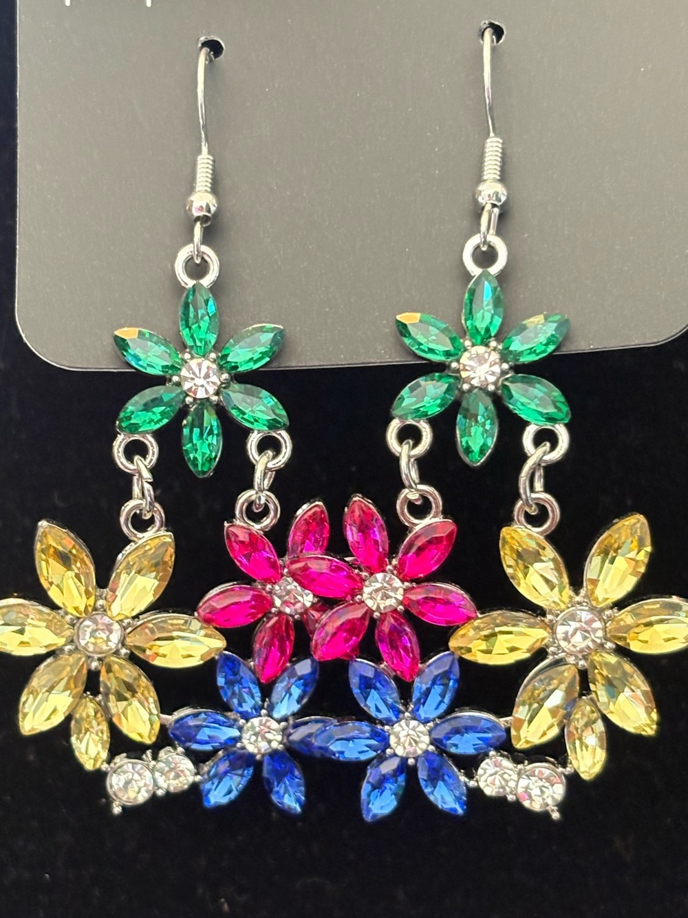 paparazzi Vibrant Floral Crystal Dangle Earrings - Pink, Green, Blue, Yellow